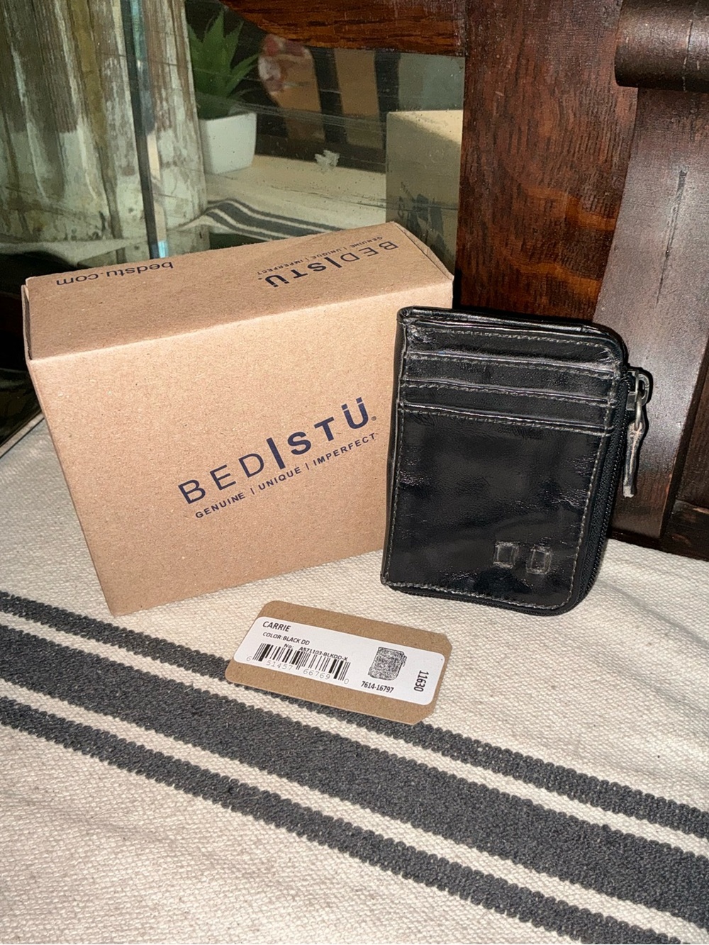 NWT Bed Stu Carrie Leather Black Die Dyed DD Wallet W/ Box Retail $100